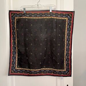 Vintage 1986 Ginnie Johansen large black cotton square scarf/paisley border